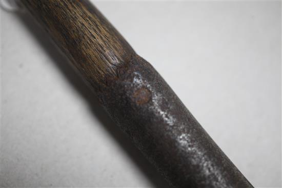 A rare 17th/18th century left handed spur toed golf club, length 42.5in.